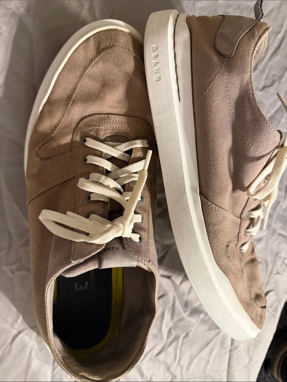 Cole Haan Men's Grand Canvas Sneakers in Taupe Gray with White Sole